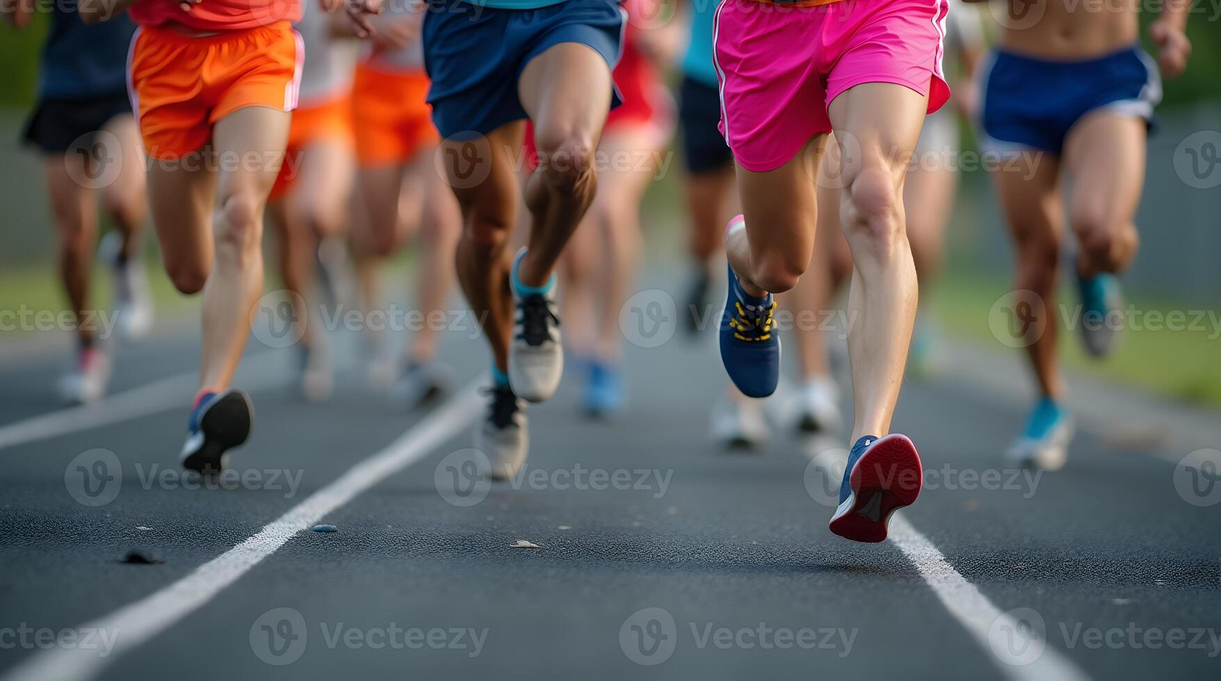 A group of people running on a track photo