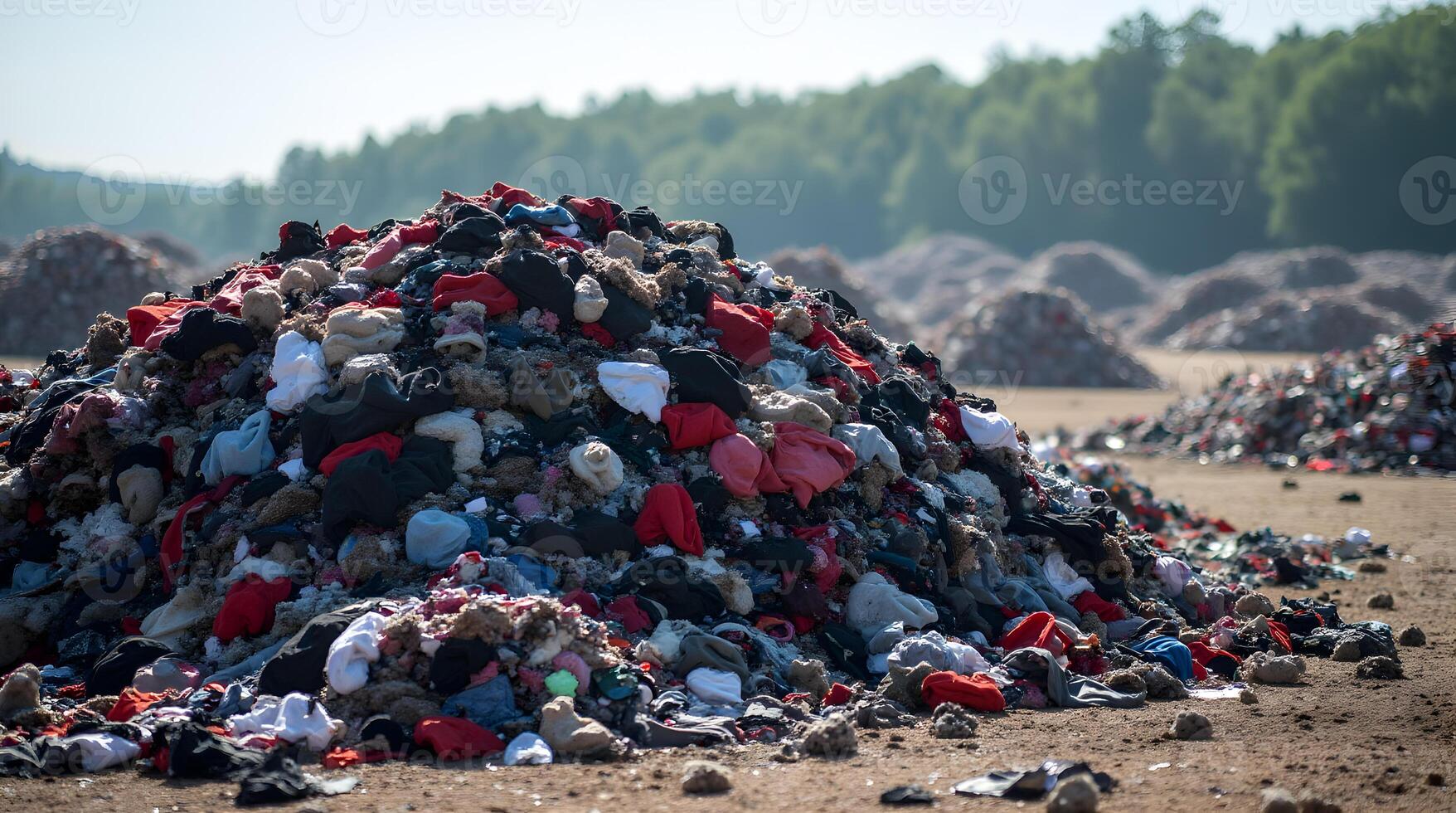 A pile of clothes is sitting on top of a dirt field photo