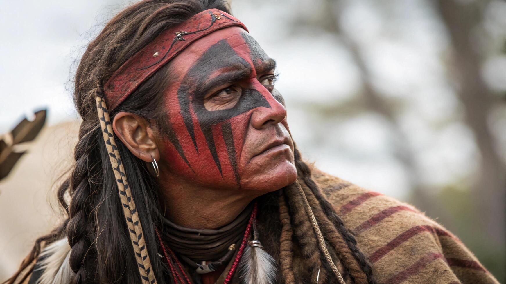 A man with red paint on his face photo