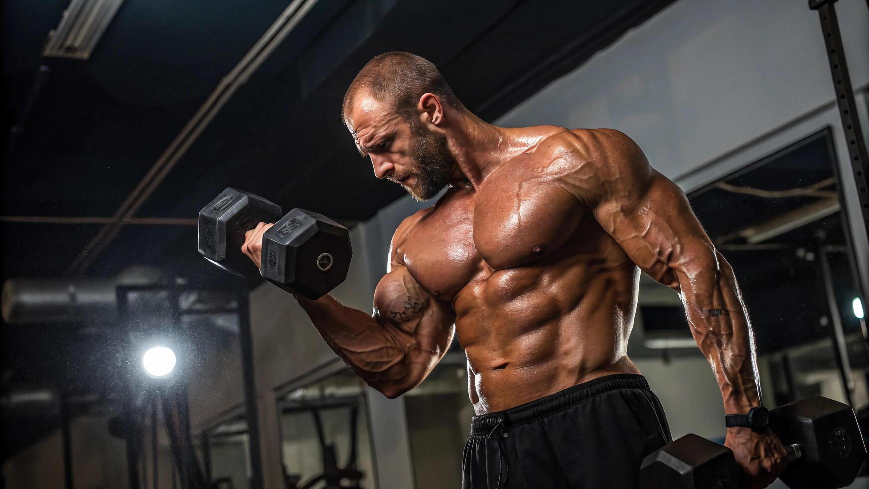 A man is lifting weights in a gym photo
