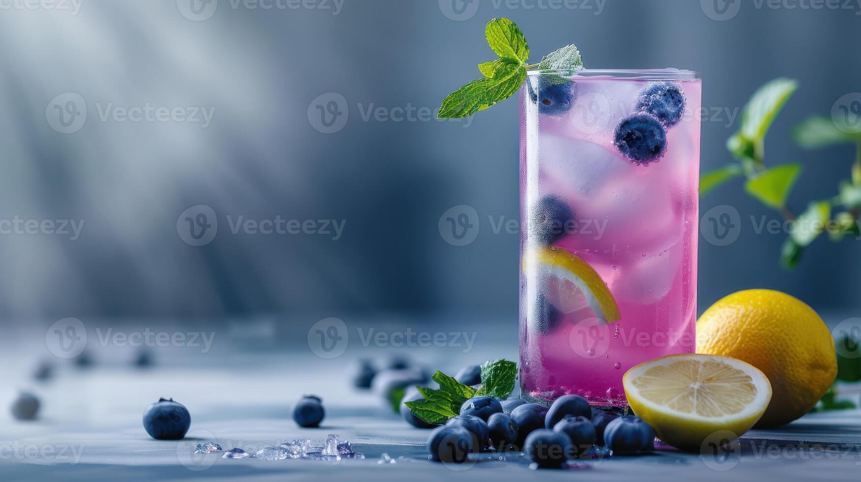 A Refreshing Summer Drink With Blueberries, Lemons, and Mint photo