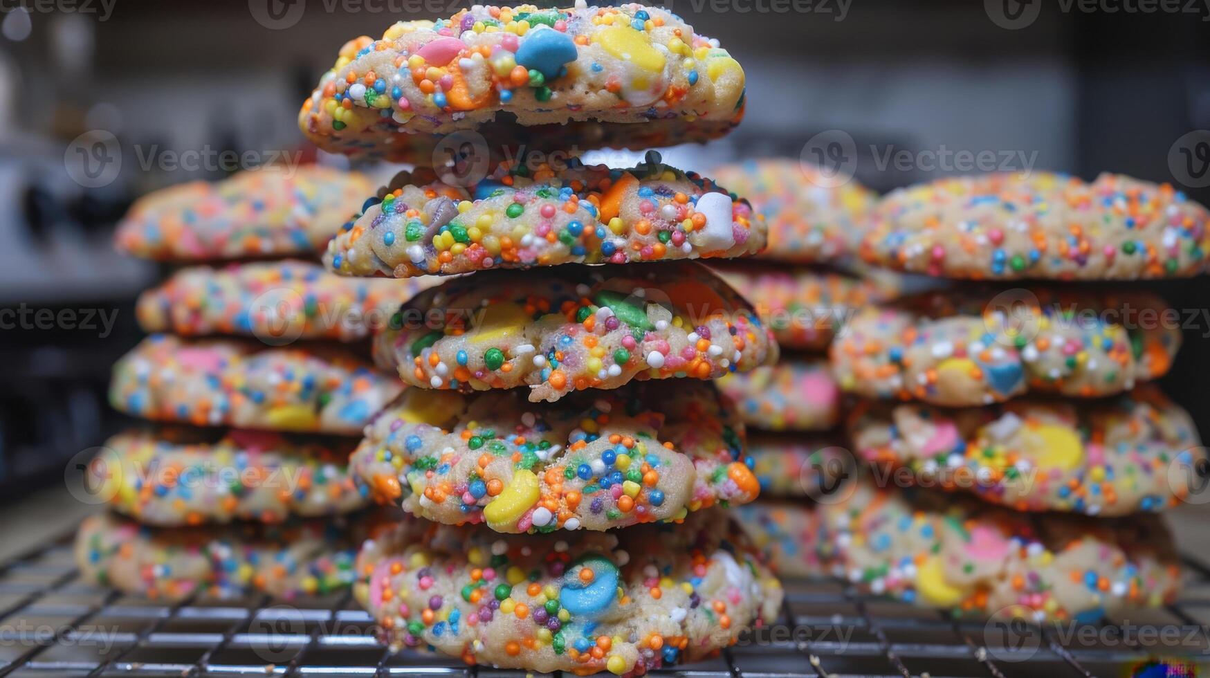 A Stack of Rainbow Sprinkles Cookies Fresh From the Oven photo