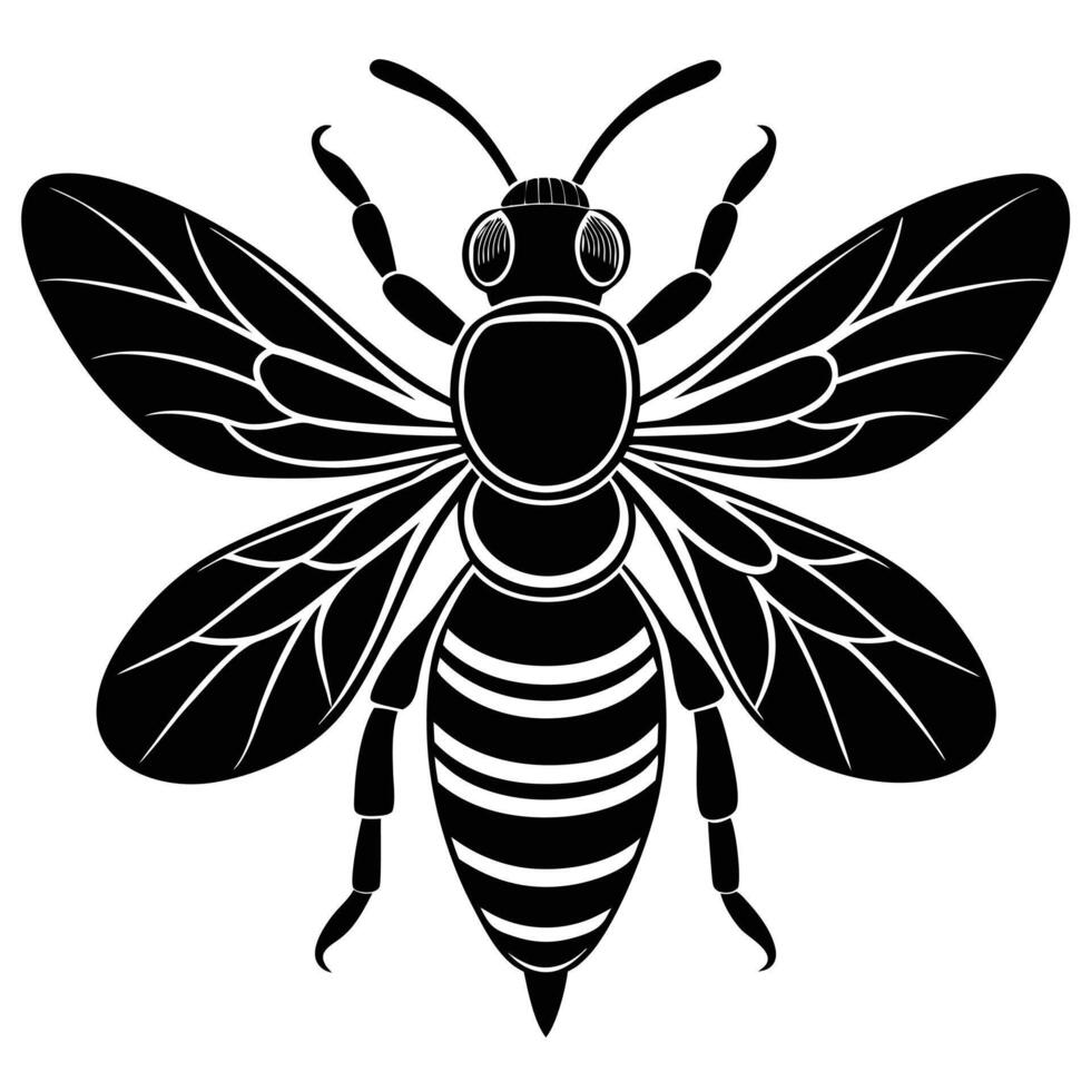 Graceful Silhouette of a Honey Bee in Flight with Black Coloration vector