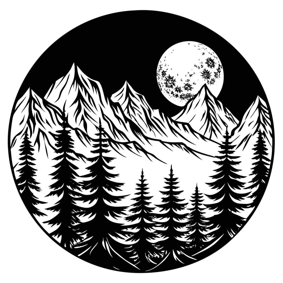 Serene Blue Mountain Landscape Illustration with Majestic Peaks vector