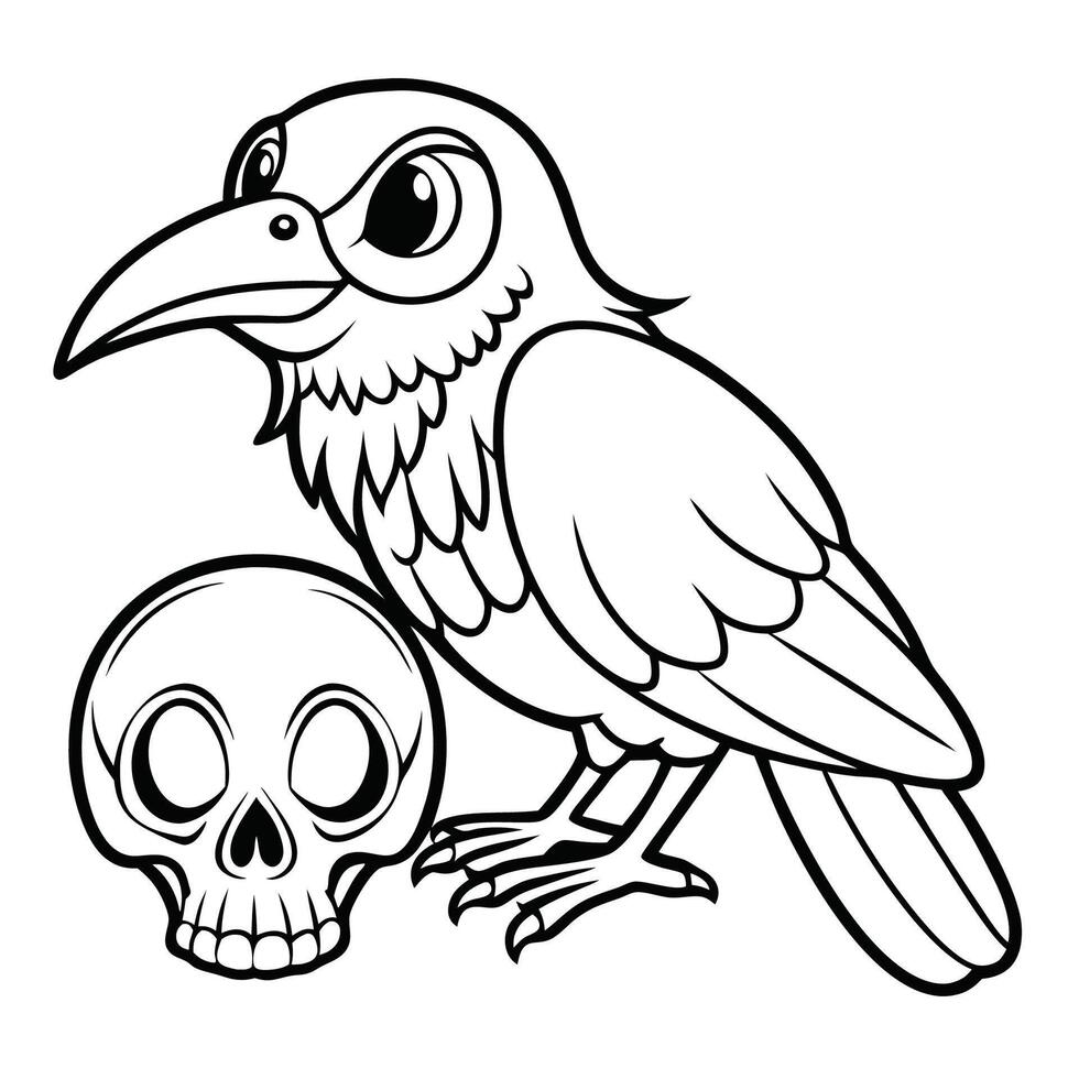 Spooky Crow and Skull Coloring Page for Halloween vector