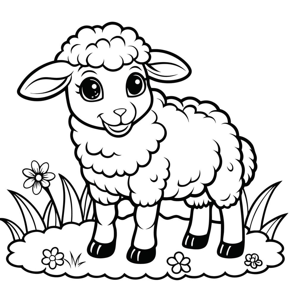 Sketch of a Fluffy Lamb Grazing in a Pasture vector