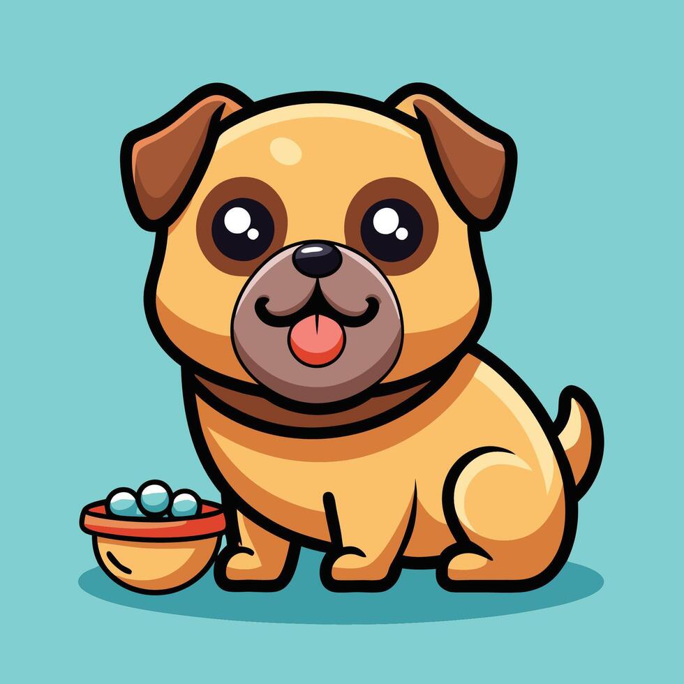 Cute Pug Dog s Adorable Food Sniffing Moment Captured in Cartoon Icon vector