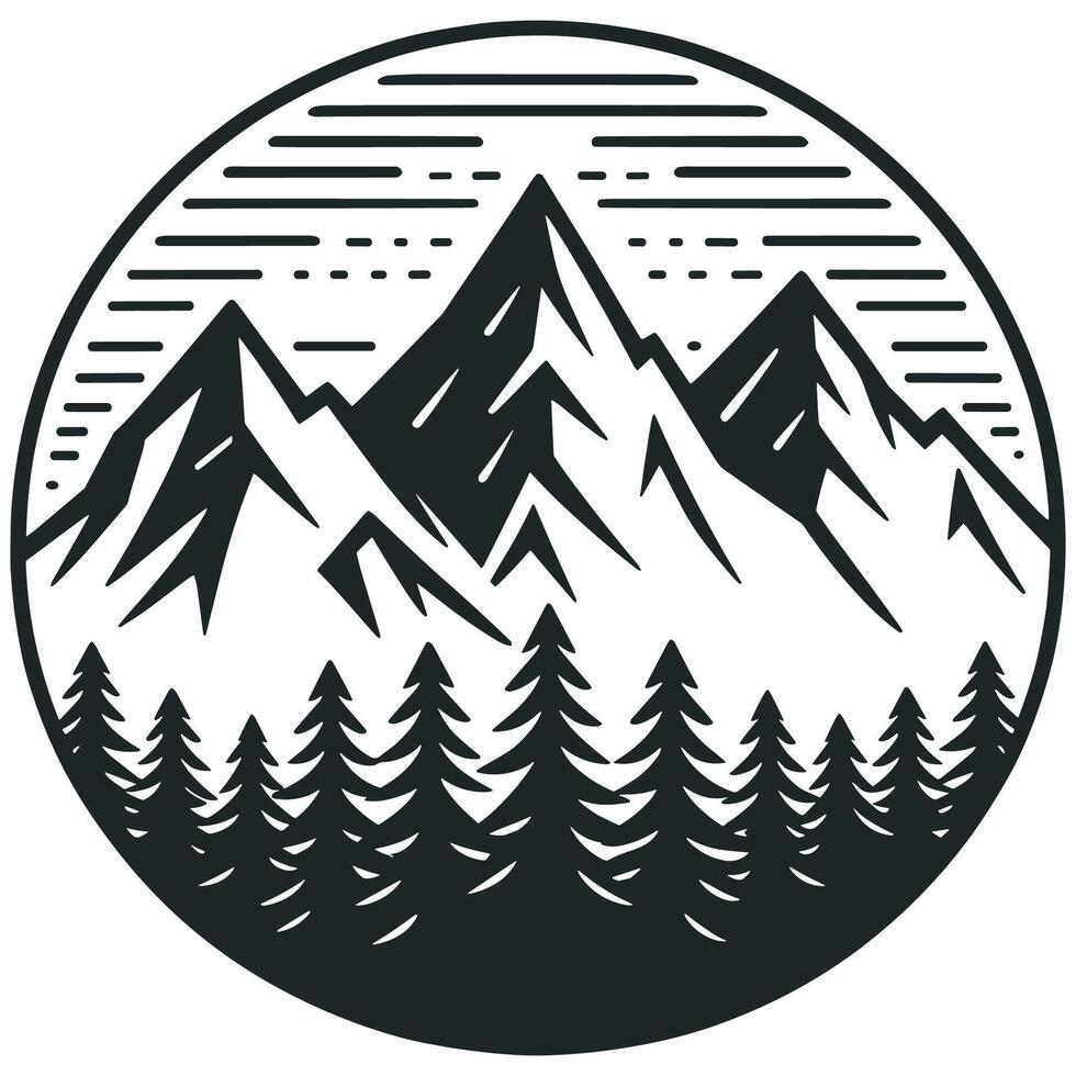 Mountain landscape with pine trees and mountains illustration vector