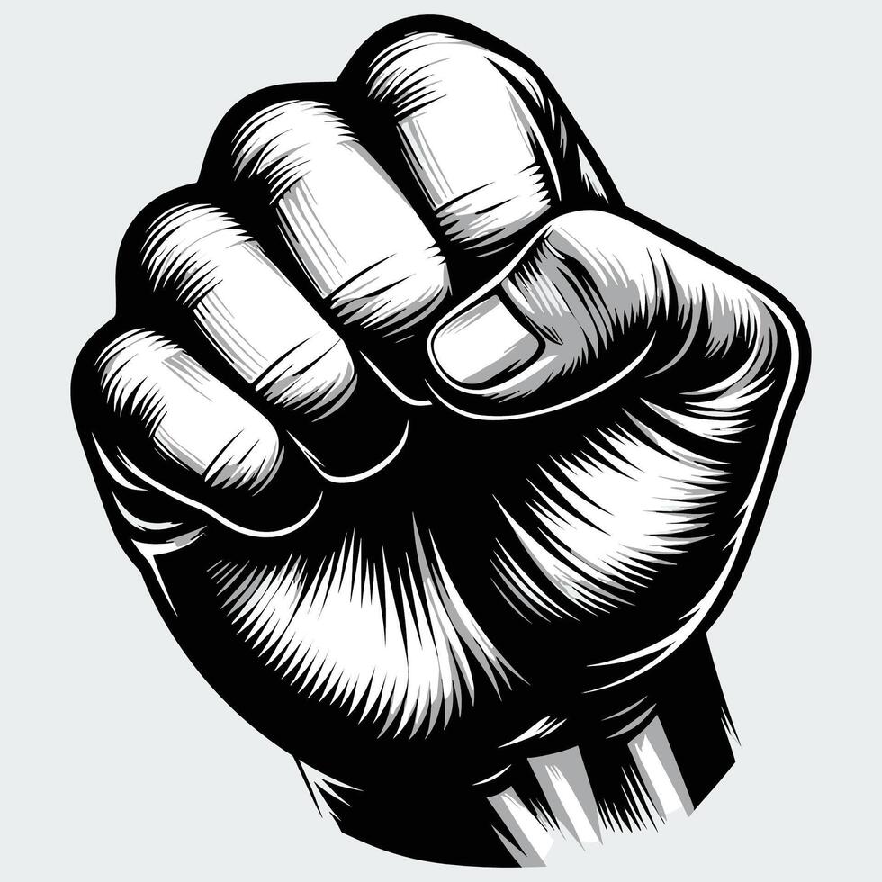 A black and white illustration of a clenched fist vector