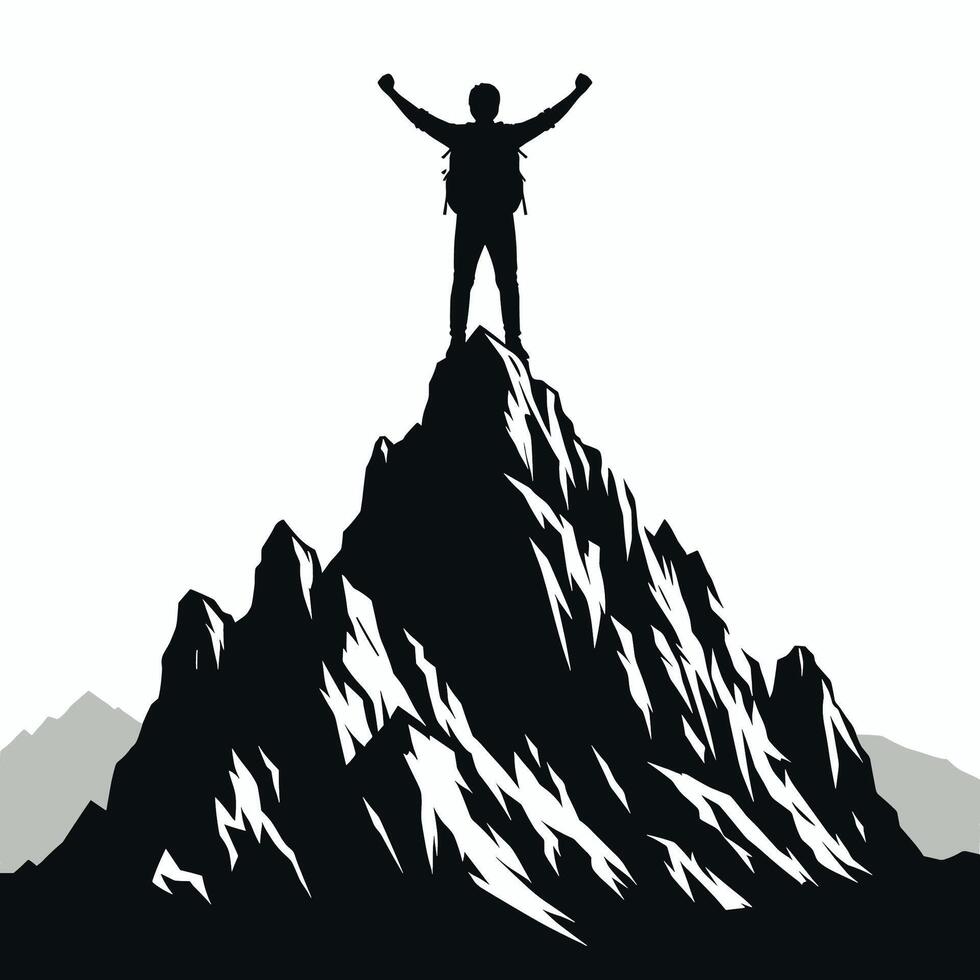 Silhouette of a man standing on top of a mountain vector