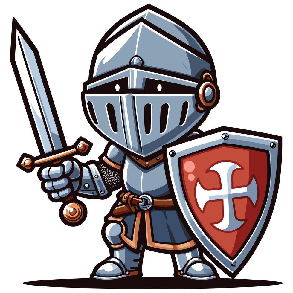 Cartoon knight with sword and shield illustration vector
