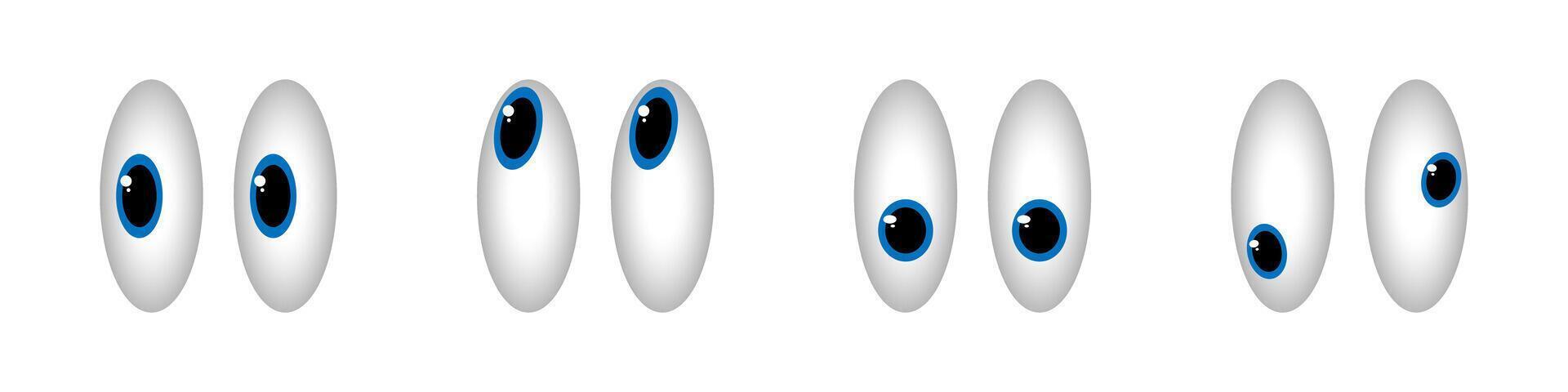 Big cartoon blue eyes looking in different directions. Set of eyes icons. illustration isolated on white background. vector