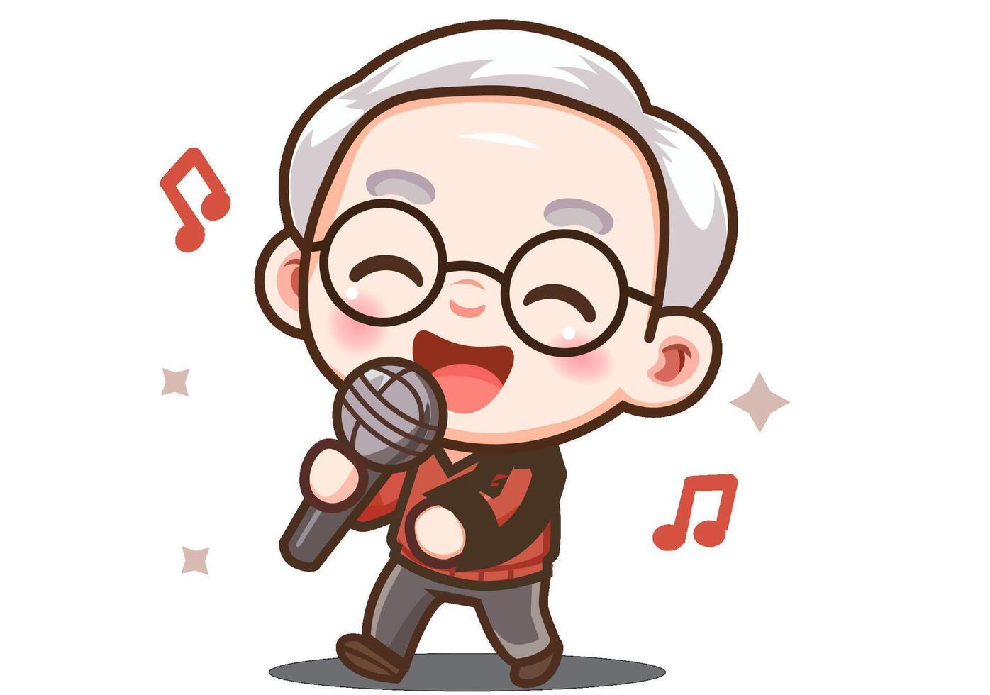 Uncle sings happily in his old age. vector