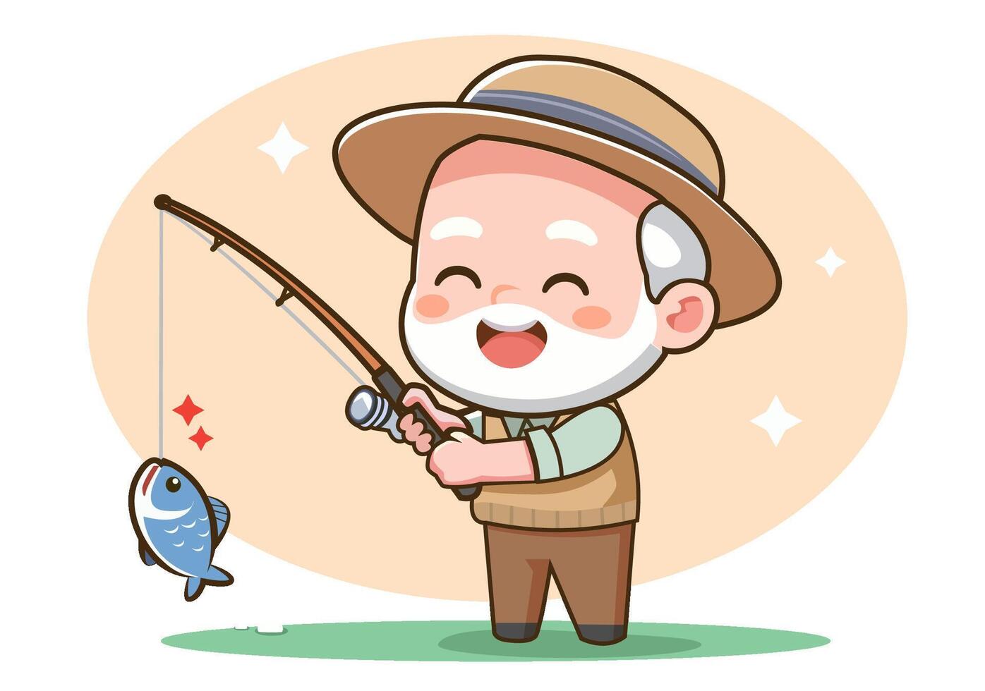The old man is happy fishing. vector