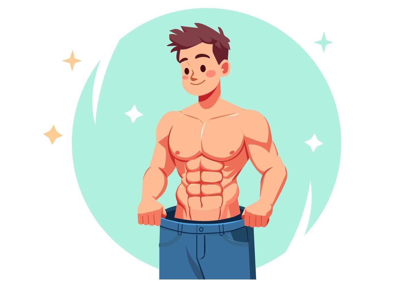 A healthy man who exercises until he becomes slim and has beautiful muscles. vector
