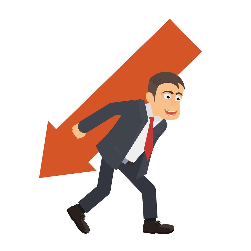 Businessman carrying down arrow. Trader vector