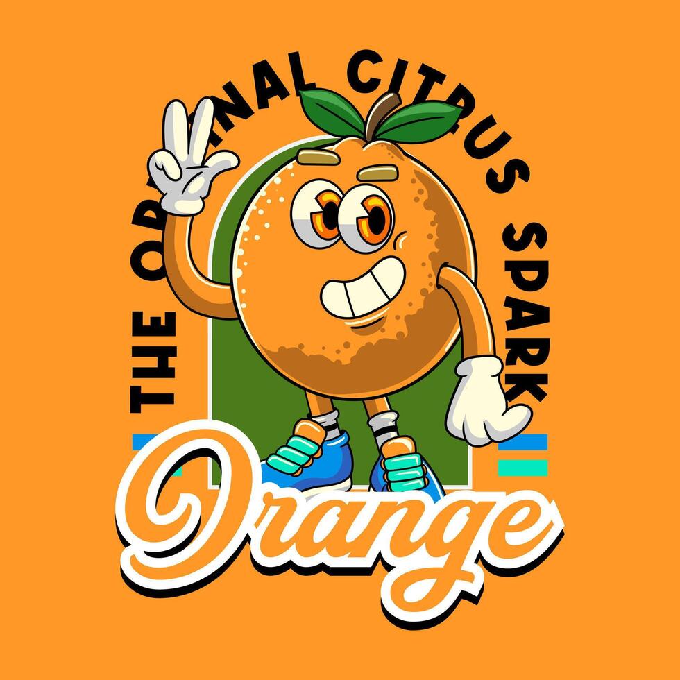 Cute Orange Tropical Summer Vibes Cartoon Character in Retro Vintage Style vector