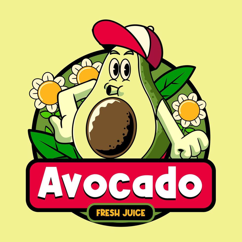 Happy Avocado Tropical Summer Vibes Cartoon Character in Retro Style vector