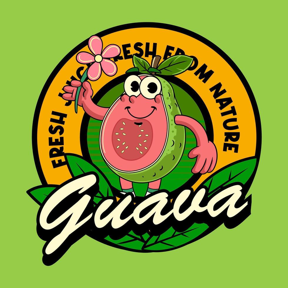 Happy Guava Tropical Summer Vibes Cartoon Character in Retro Style vector