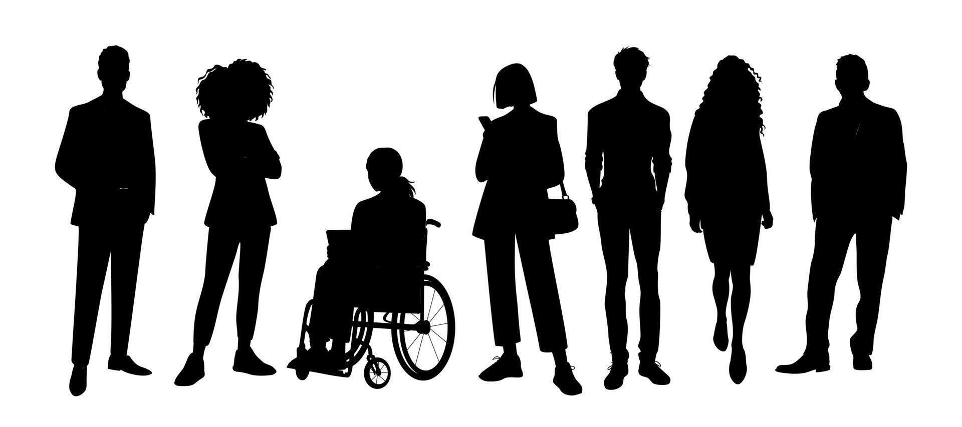 Silhouette of diverse business people standing set vector