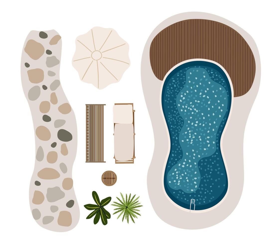 Top view furniture icons for landscape design plan vector