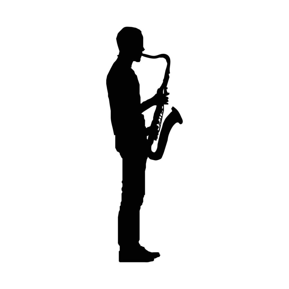 Silhouette Man with Saxophone Standing vector