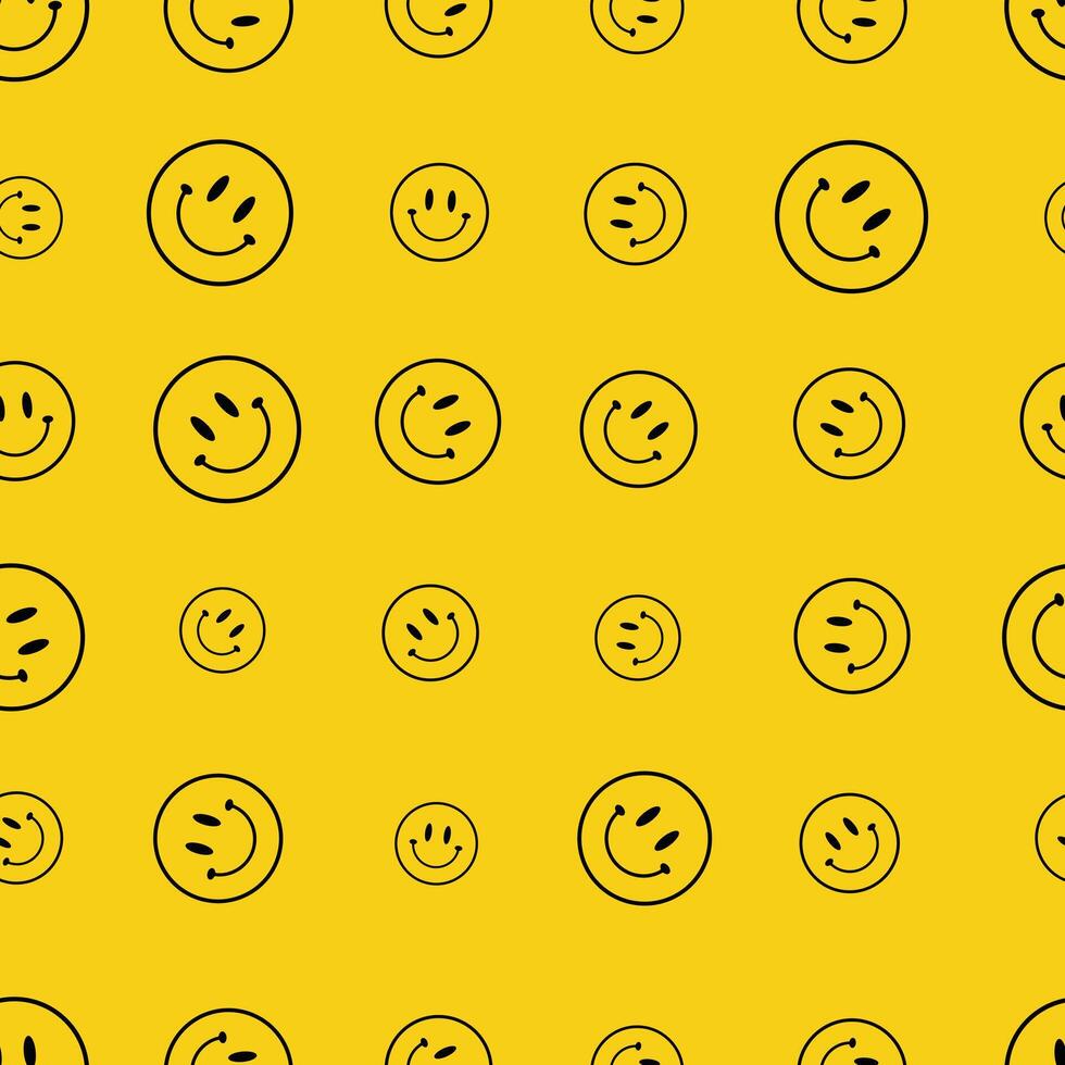 Cheerful yellow smile emoticon in seamless pattern vector