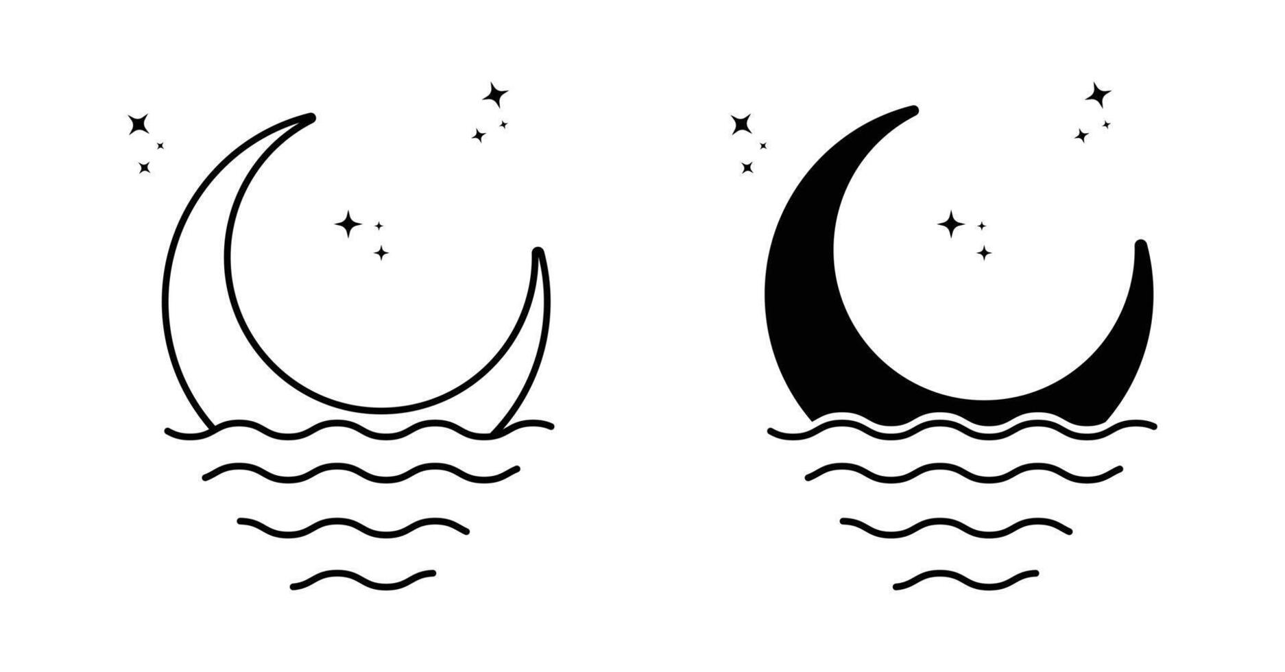 Black outline of moon with water wave vector