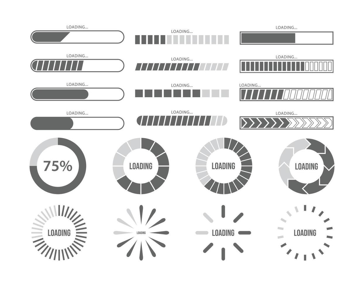 Minimalist grey progress bar for loading and progress vector