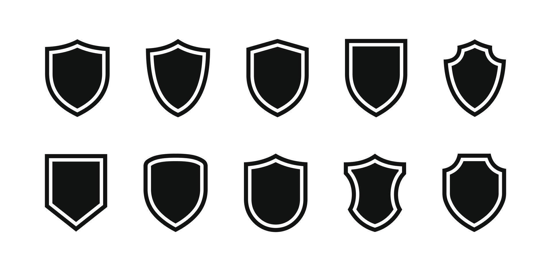 Set of bold outline black shield vectors