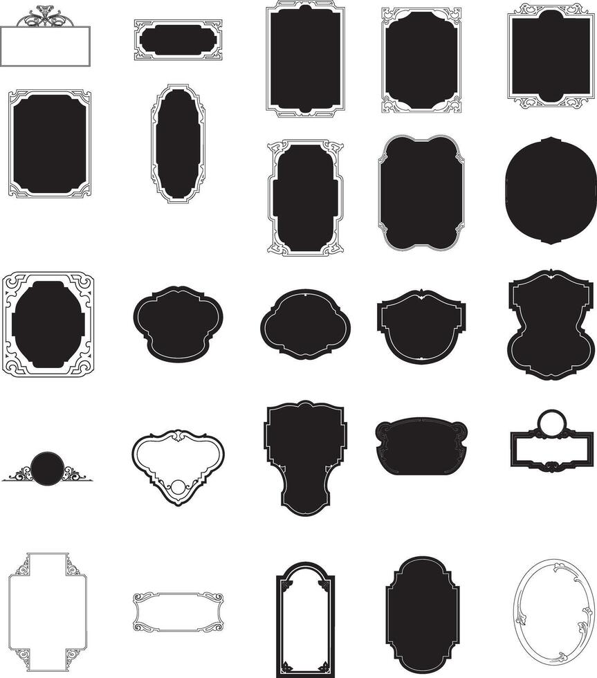 a set of black and white decorative frames and borders vector