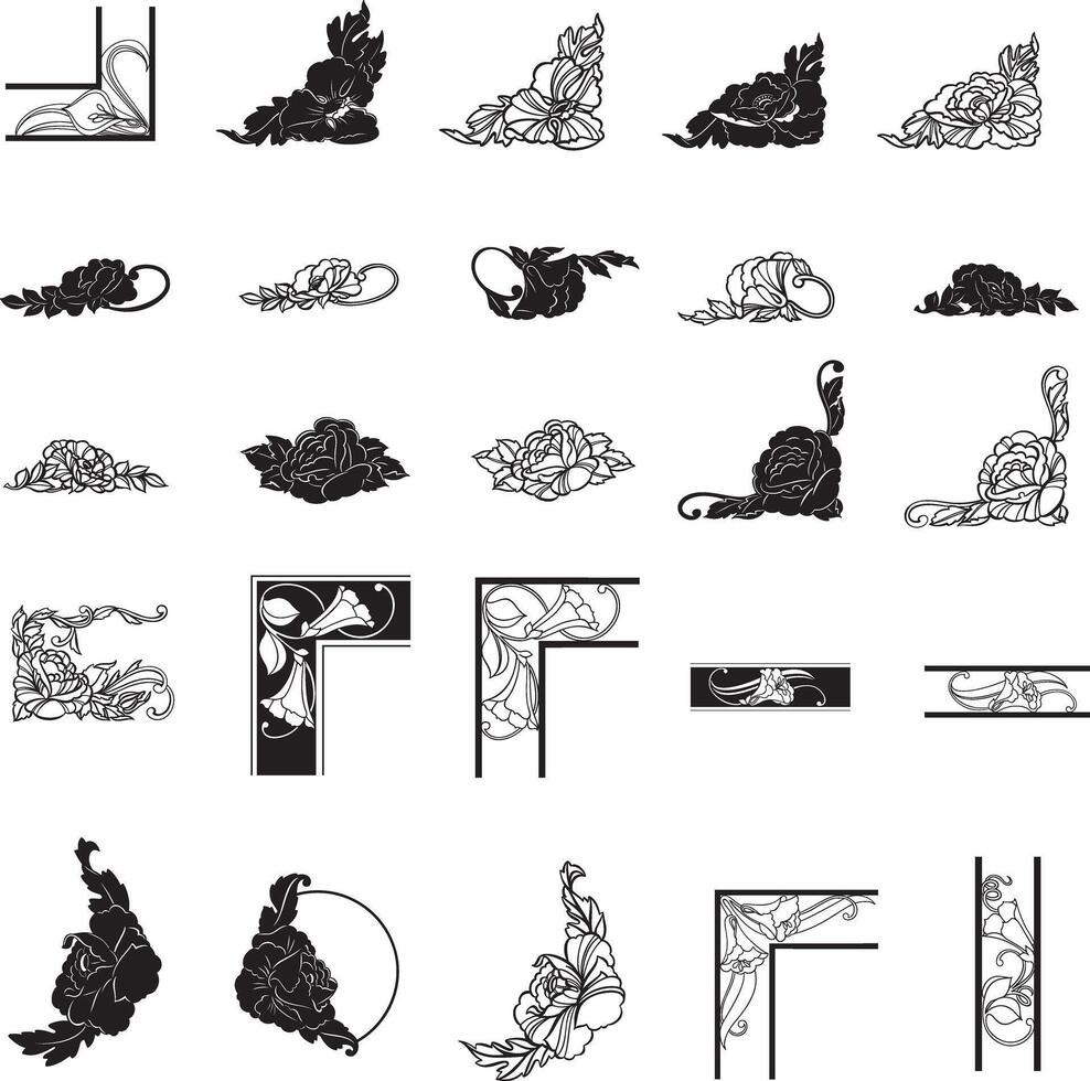 a set of black and white decorative elements. vector