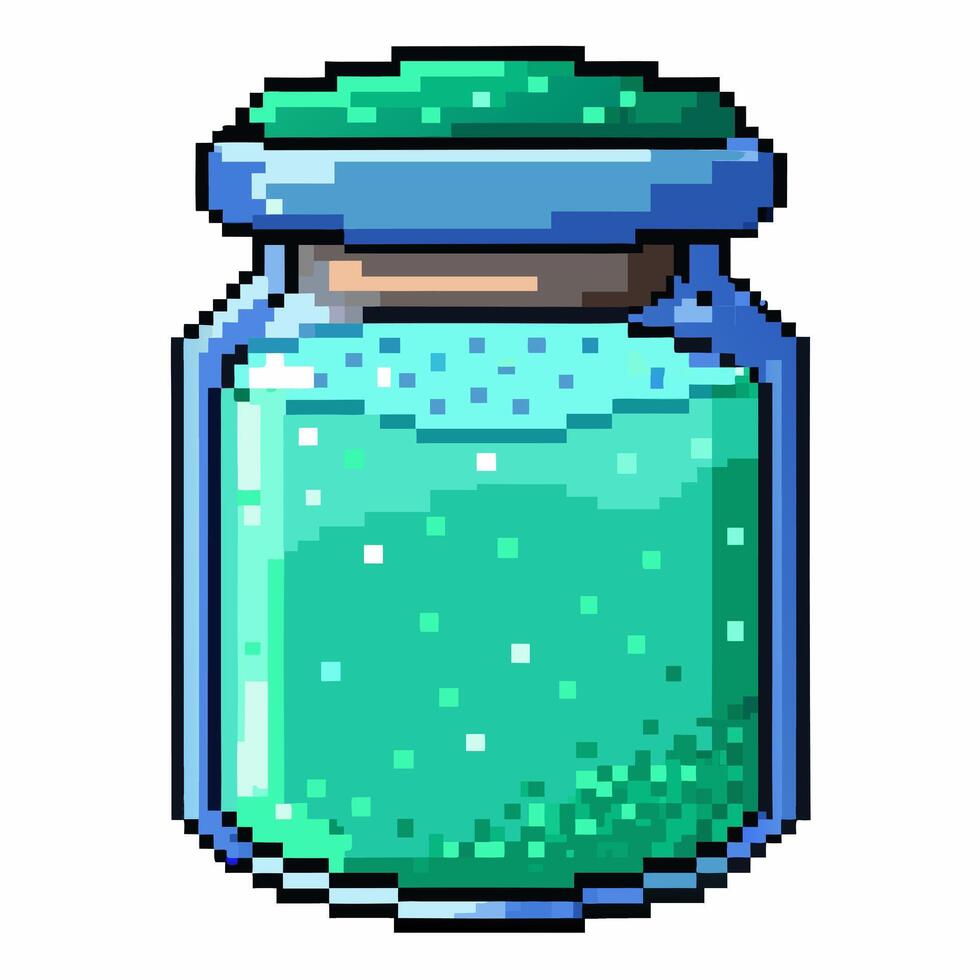 Pixel Art Magic Potion in Glass Jar Retro 8 Bit Style Illustration vector
