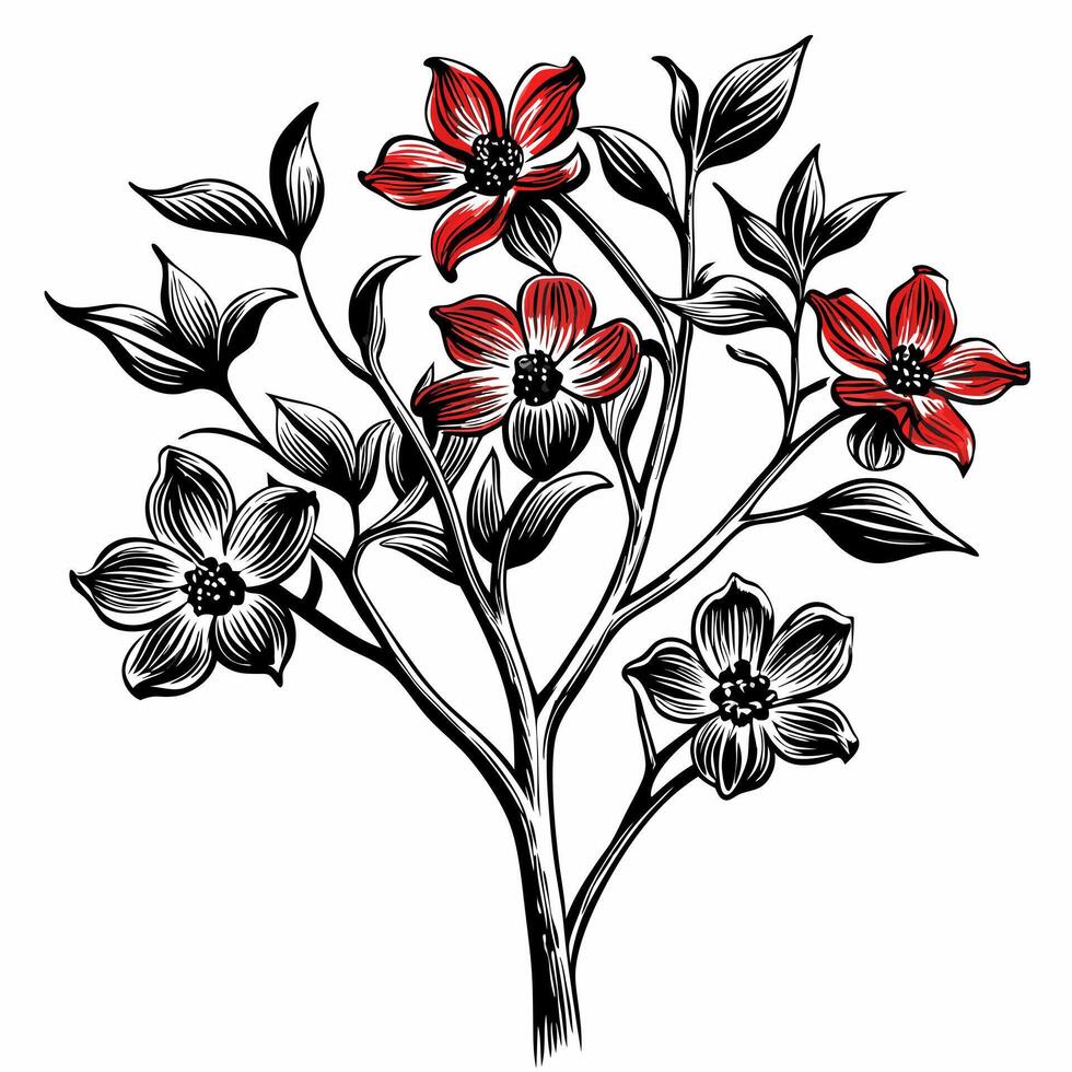 Elegant Floral Illustration with Red and Black Flowers vector
