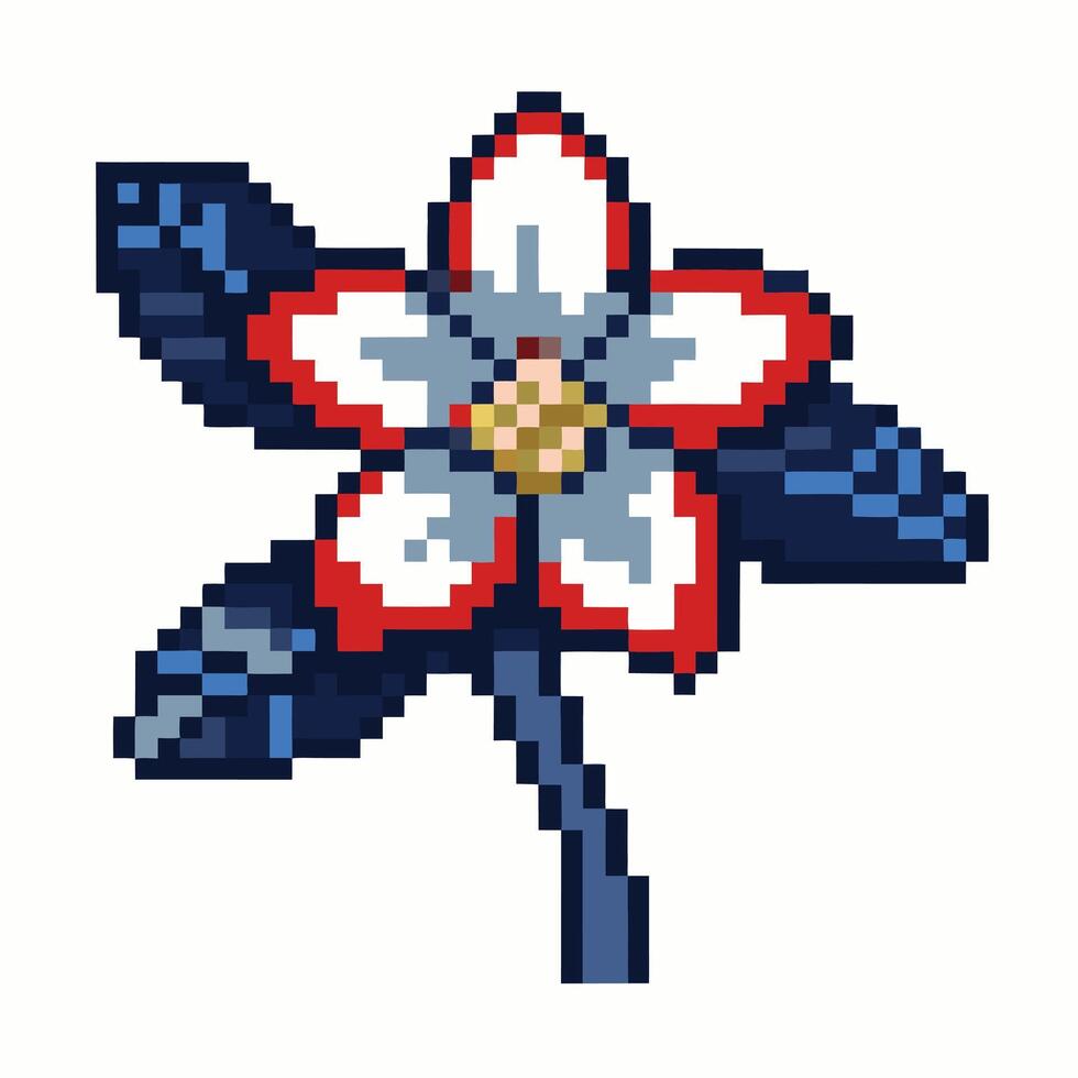 Retro Pixel Art Flower Vintage 8 bit Floral with Geometric Design vector
