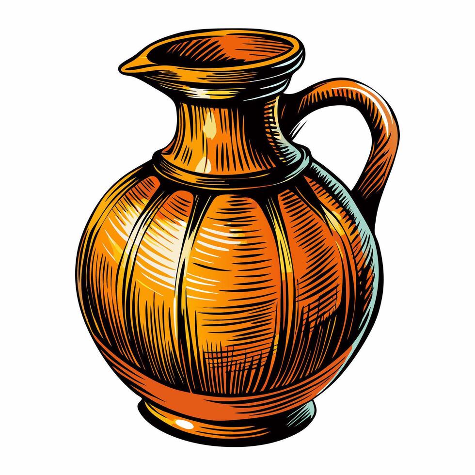 Elegant Antique Ceramic Jug with Handle Vintage Style Illustration in Earth Tones vector