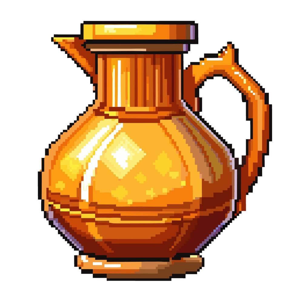 Pixel Art Jug Vintage Ceramic Pitcher in Retro 8 Bit Style vector
