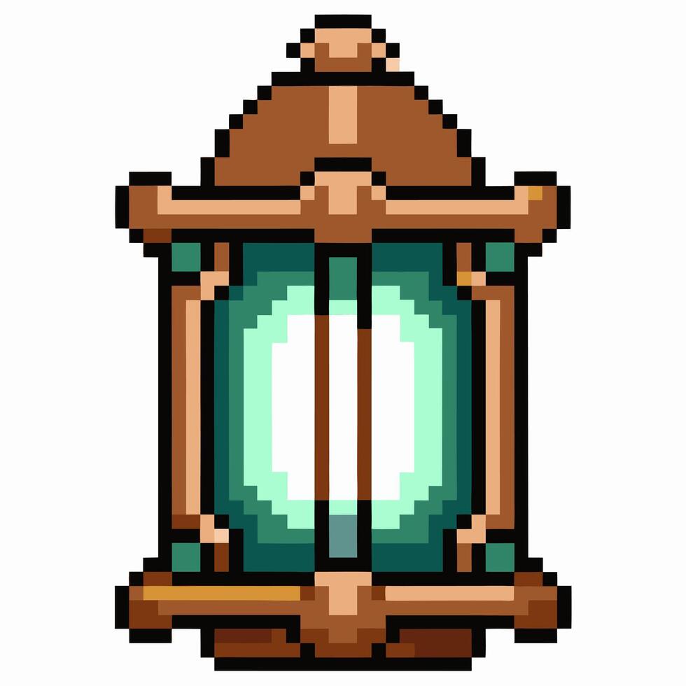Vintage Pixel Art Lantern Illustration Retro Gaming Style Light Source vector