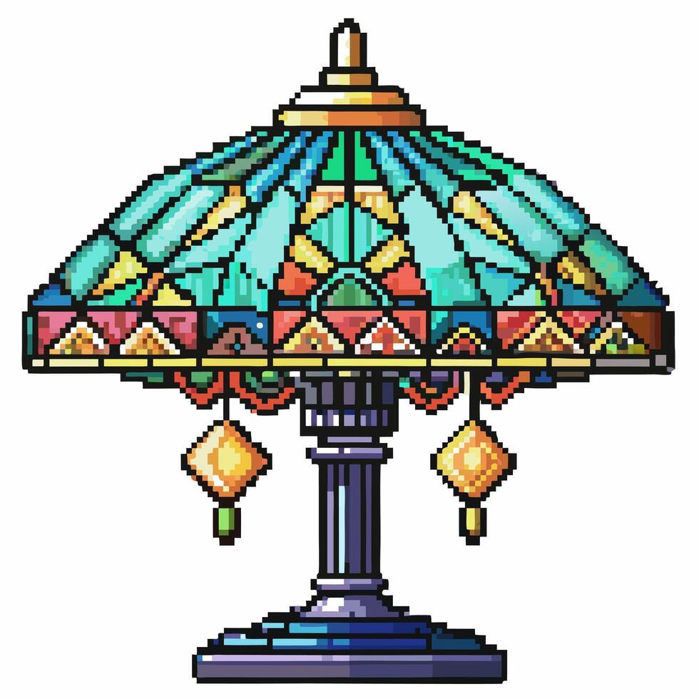 Retro Pixel Art Stained Glass Lamp with Vintage Design vector