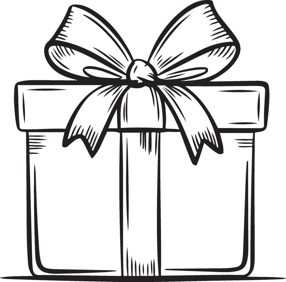 A simple line art illustration of a wrapped gift vector