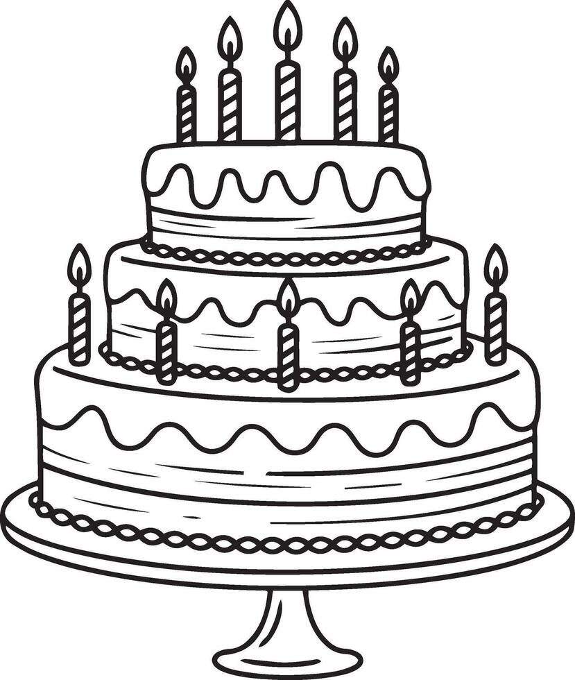 Hand-drawn Two-Tiered Birthday Cake with Candles vector