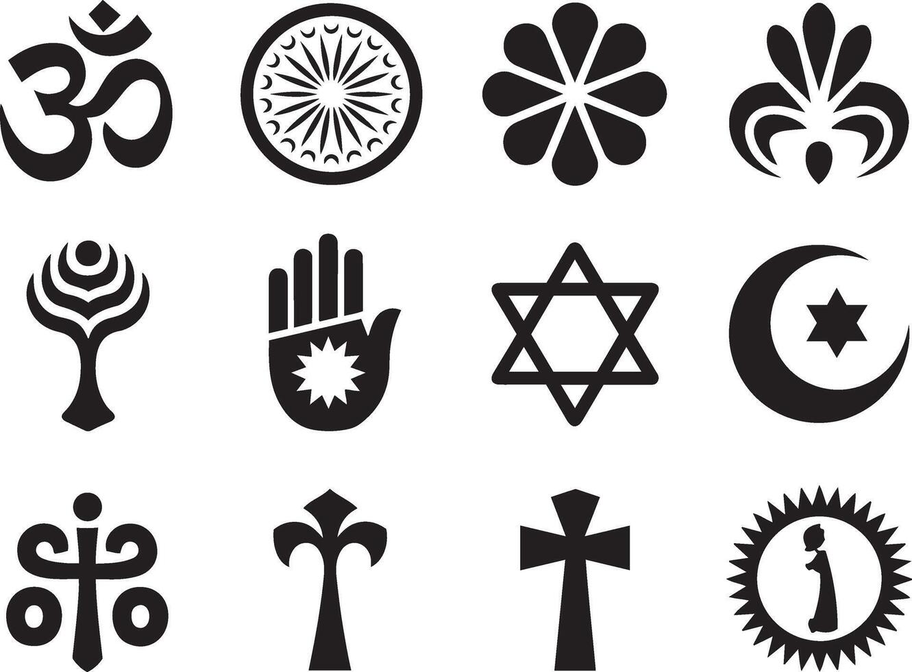 Collection of Religious Symbols in Simple Black and White Design vector