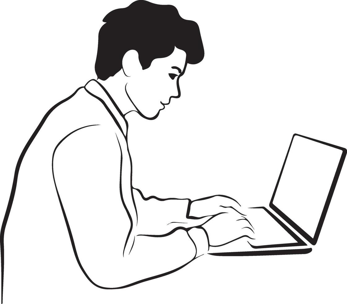 Person work on Laptop Computer Line Art vector