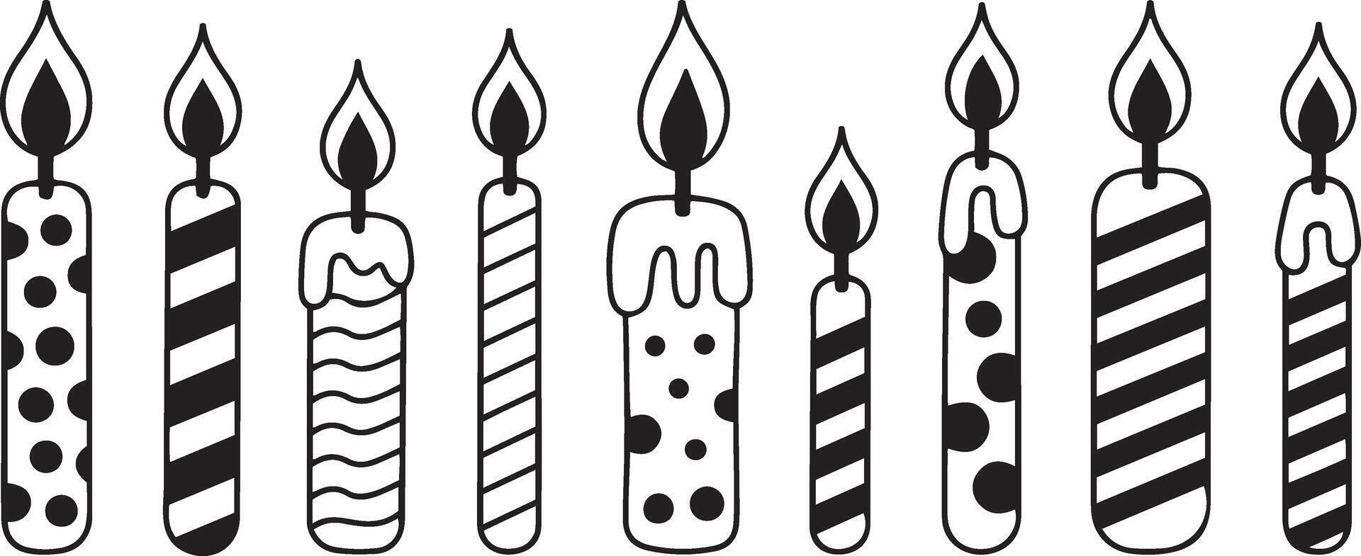 Set of Simple line art of a decorated birthday candles vector
