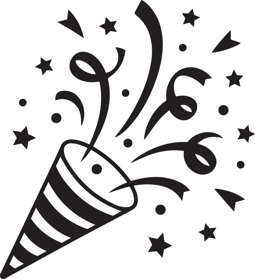 Festive Party Popper with Confetti black and white line art Illustration vector