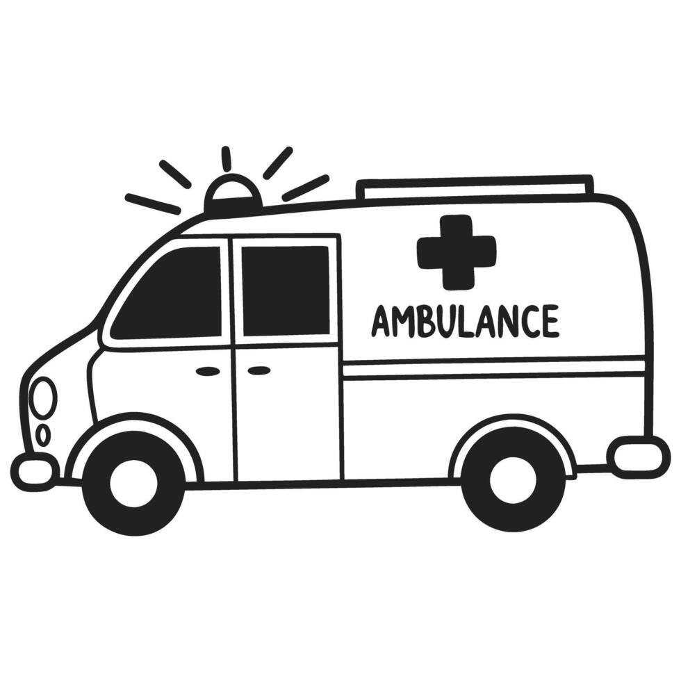 ambulance illustration emergency medical vehicle, siren light, children's educational healthcare concept vector