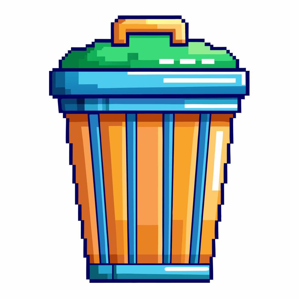Vibrant Pixel Art Style Trash Bin Icon for Digital Graphics vector