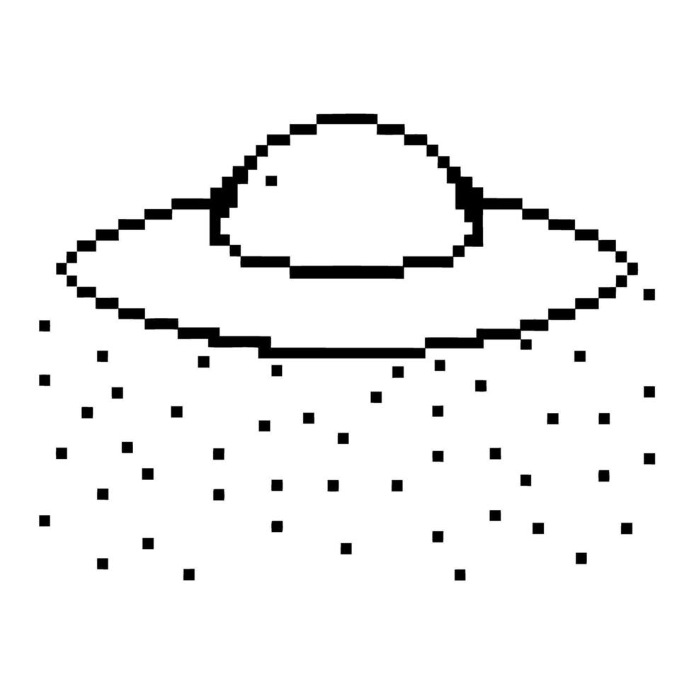 pixel ufo illustration in retro style, simple black and white spaceship graphics, 8 bit aesthetic vector