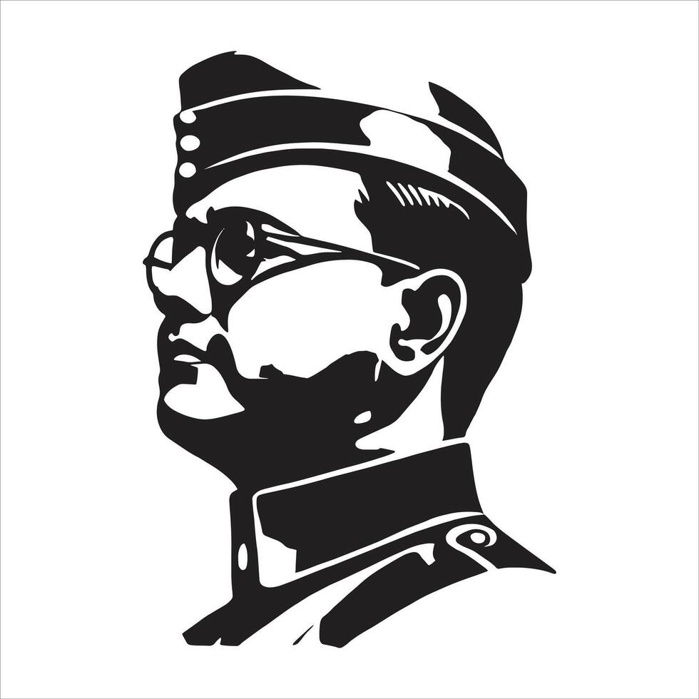 A black and white drawing of a man in a military uniform vector