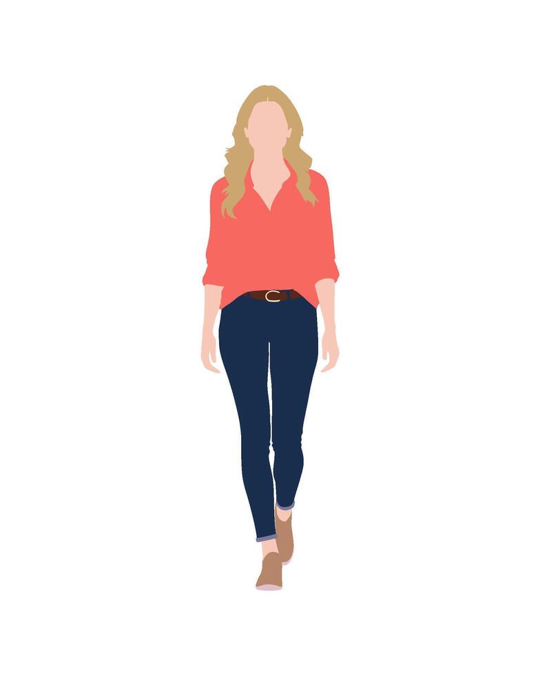 Flat art people and illustration, female model walk in casual fashion forward vector